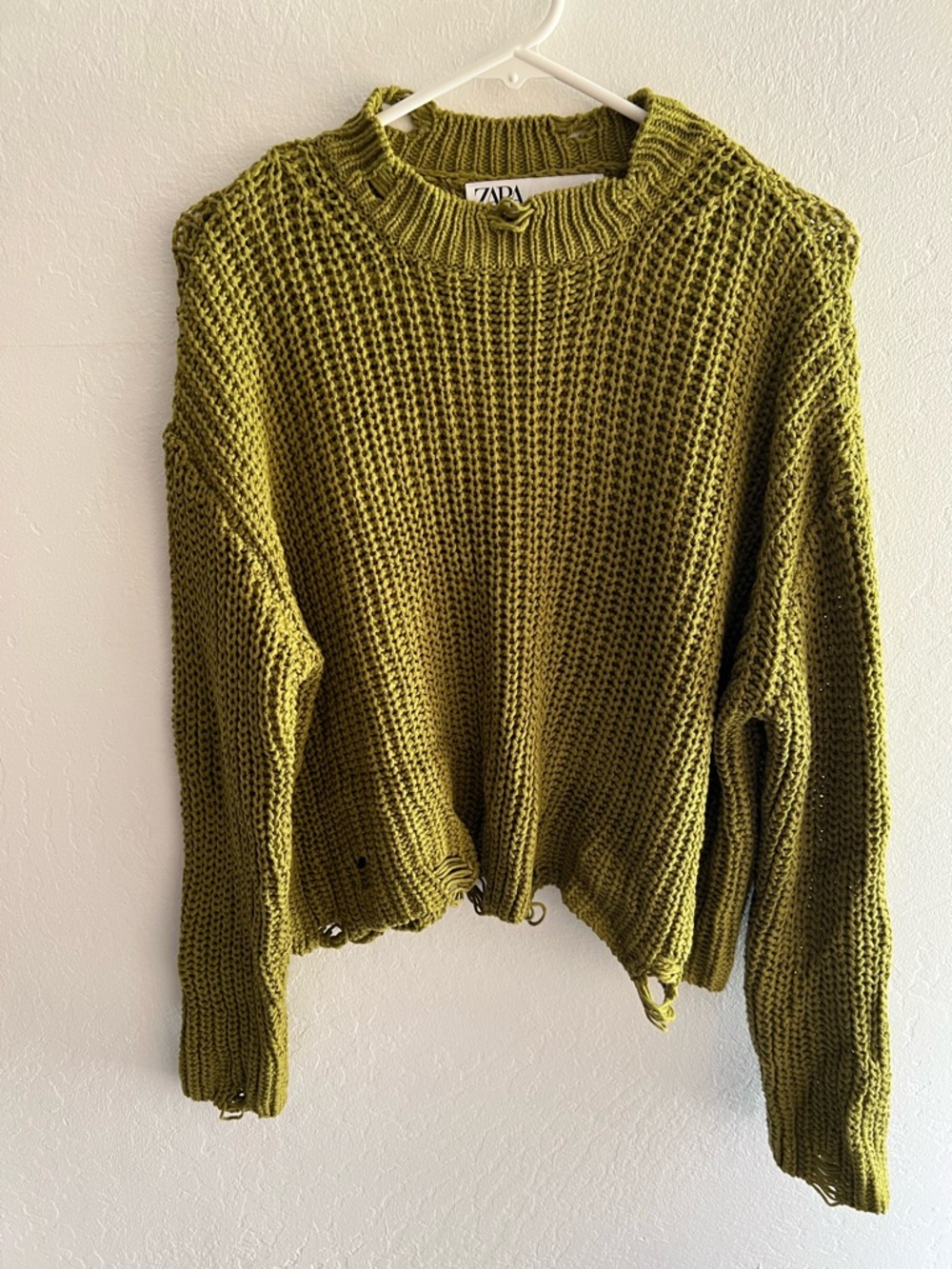 Zara Moss Green Chunky Crew Neck Sweater